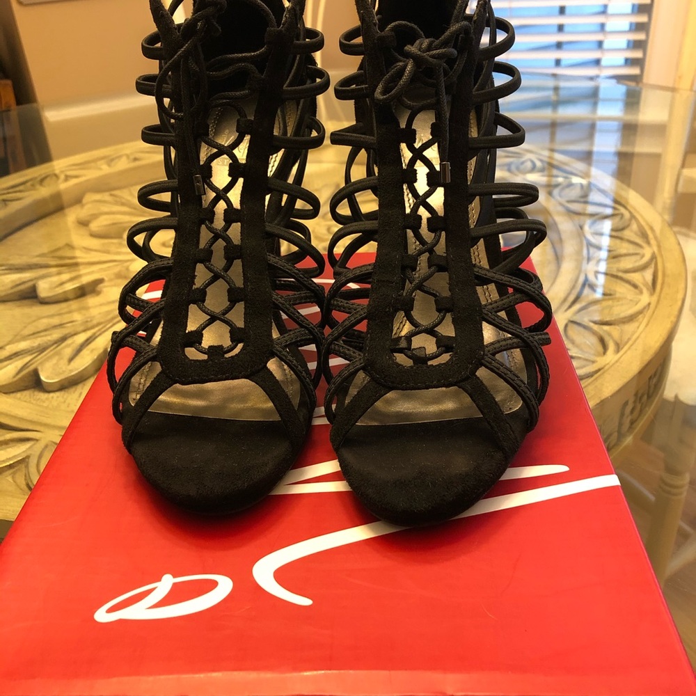 Black caged heels